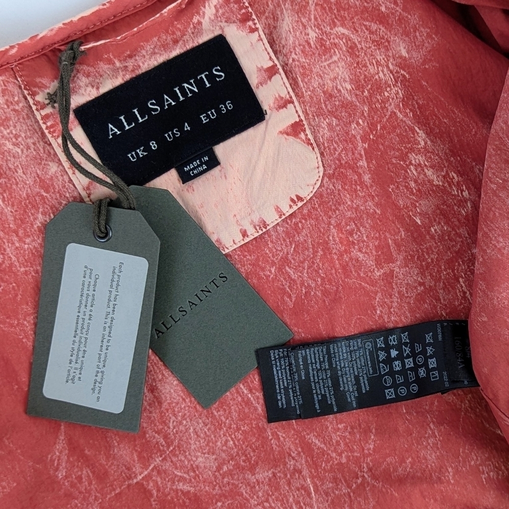 ALLSAINTS Reign Overdyed Onion Quilted Jacket Lightweight Faded Pink Wash 4 NWT - Picture 15 of 16